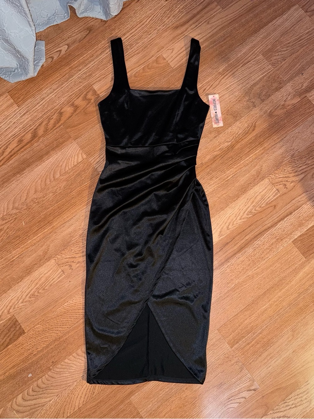 Inspired Hearts Black Square-Neck Midi Dress